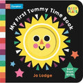Cover of a black board book featuring a large smiling yellow sun with colourful triangular rays and stars.