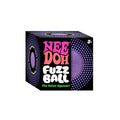 Black box with pink text and a circular cutout revealing a fuzzy purple velvet squeeze ball inside.