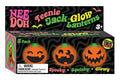 Black 3-pack box of orange squishy jack-o'-lanterns with green stems and various glowing black facial expressions.