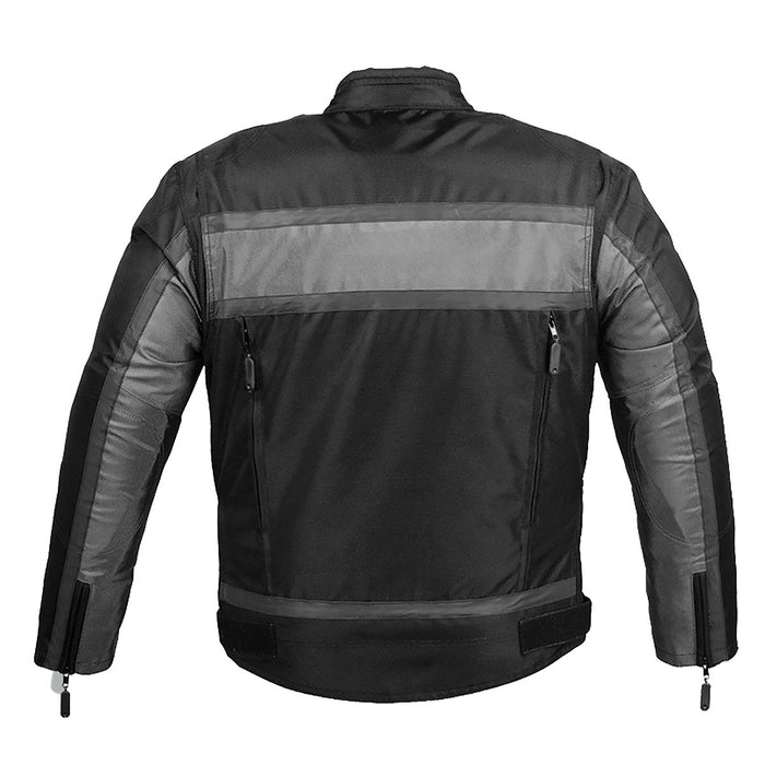 NexGen SH2095 Men's 'Racer' Black and Grey Reflective Textile Motorcycle Jacket