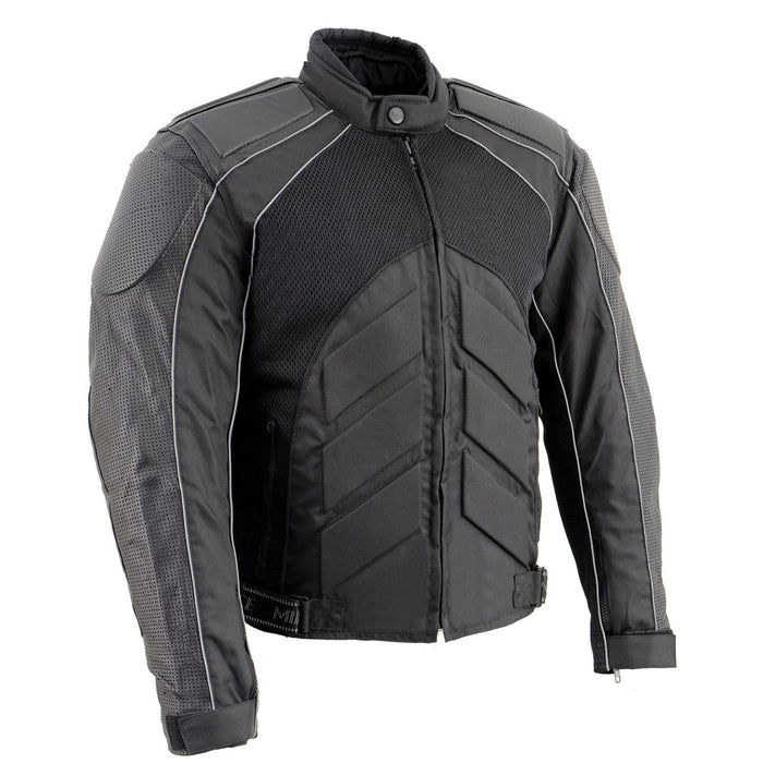 NexGen SH2153 Men's Black and Blue CE Armored Motorcycle Textile and Leather Combo Jacket