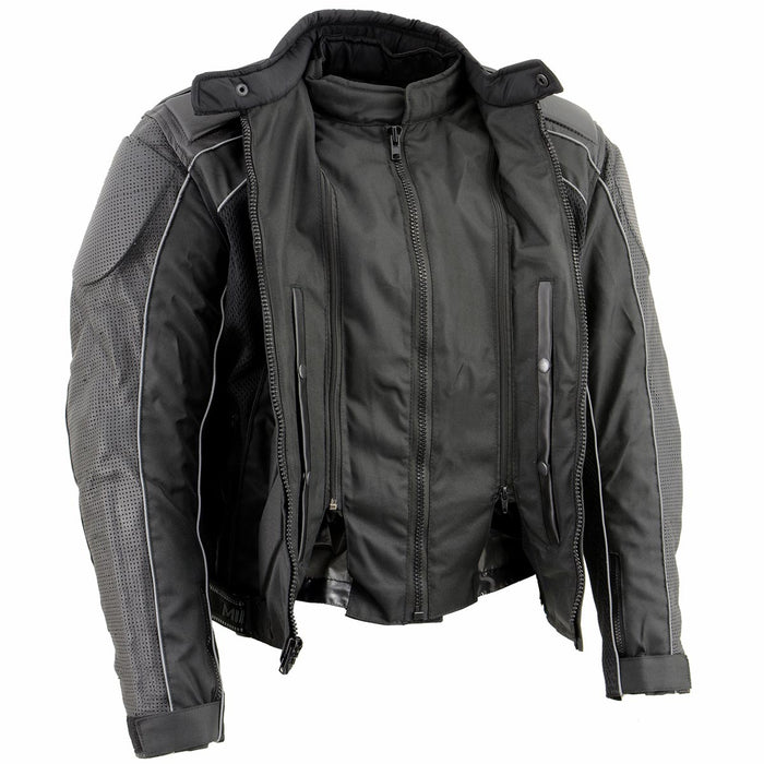 NexGen SH2153 Men's Black and Blue CE Armored Motorcycle Textile and Leather Combo Jacket