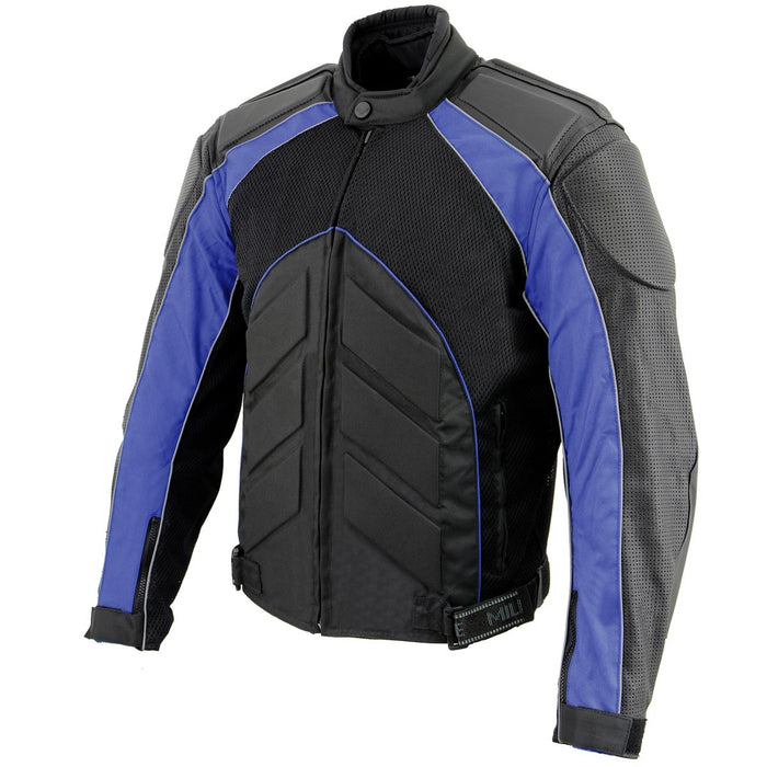 NexGen SH2153 Men's Black and Grey CE Armored Motorcycle Textile and Leather Combo Jacket