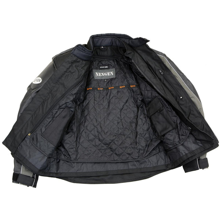 NexGen SH2153 Men's Black and Orange CE Armored Motorcycle Textile and Leather Combo Jacket