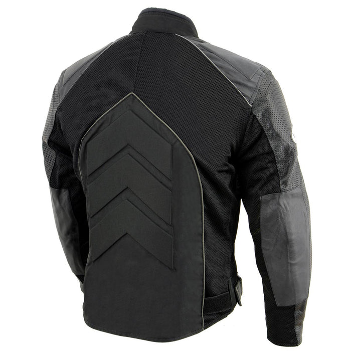 NexGen SH2153 Men's Black and Orange CE Armored Motorcycle Textile and Leather Combo Jacket