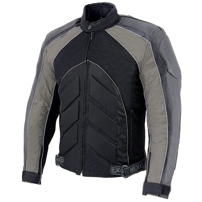 NexGen SH2153 Men's Black and Orange CE Armored Motorcycle Textile and Leather Combo Jacket
