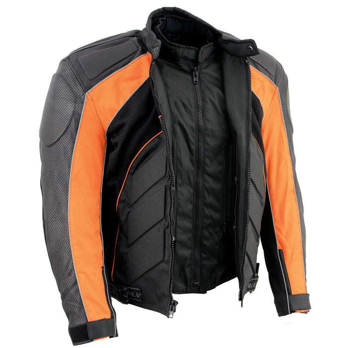 NexGen SH2153 Men's Combo Black and Red CE Armored Leather and Textile with Mesh Motorcycle Jacket