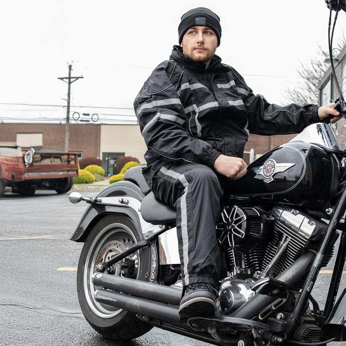 NexGen SH2331 Men's Black Water Resistant Rain Suit with Reflective Tape