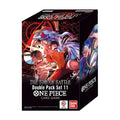 Vertical rectangular card box with One Piece characters Luffy, Ace, and Buggy in dynamic action poses.