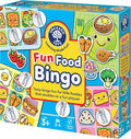 Orchard Toys Fun Food Bingo box featuring colorful illustrated food characters and place setting bingo boards.