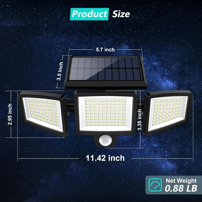 Outdoor Waterproof Solar Light with Motion Sensor Security showing size dimensions and weight