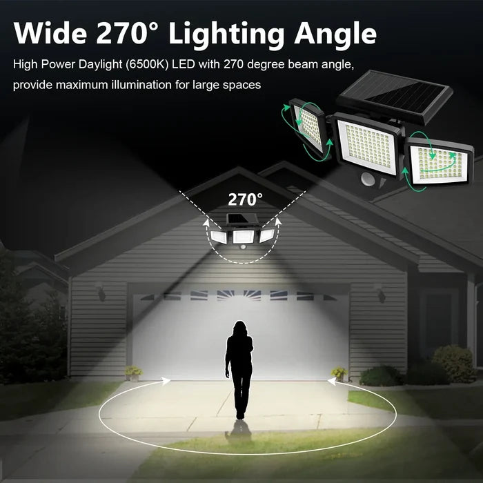 Outdoor Waterproof Solar Light with Motion Sensor Security illuminating driveway with 270-degree wide lighting angle.