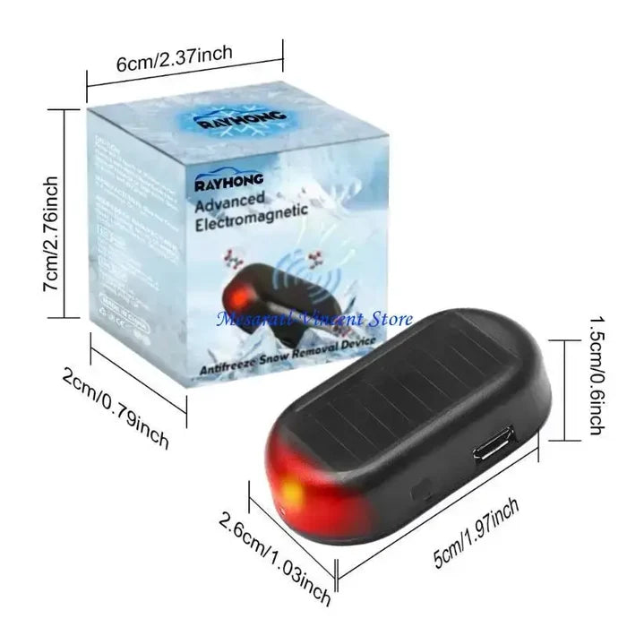 Pack of 2 Cold Weather Electromagnetic Anti-frost Devices with packaging and dimensions shown