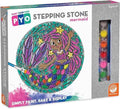 Craft kit box featuring a round stepping stone with a colorful mermaid, plus twelve paint pots and a brush.