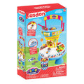 Casdon Candy Store toy box showing a blue and yellow play stand with scoops, lollipops, and play money.