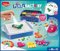Water bead craft kit featuring multi-colored square beads, a spray bottle, and pixel art designs like a green dinosaur.