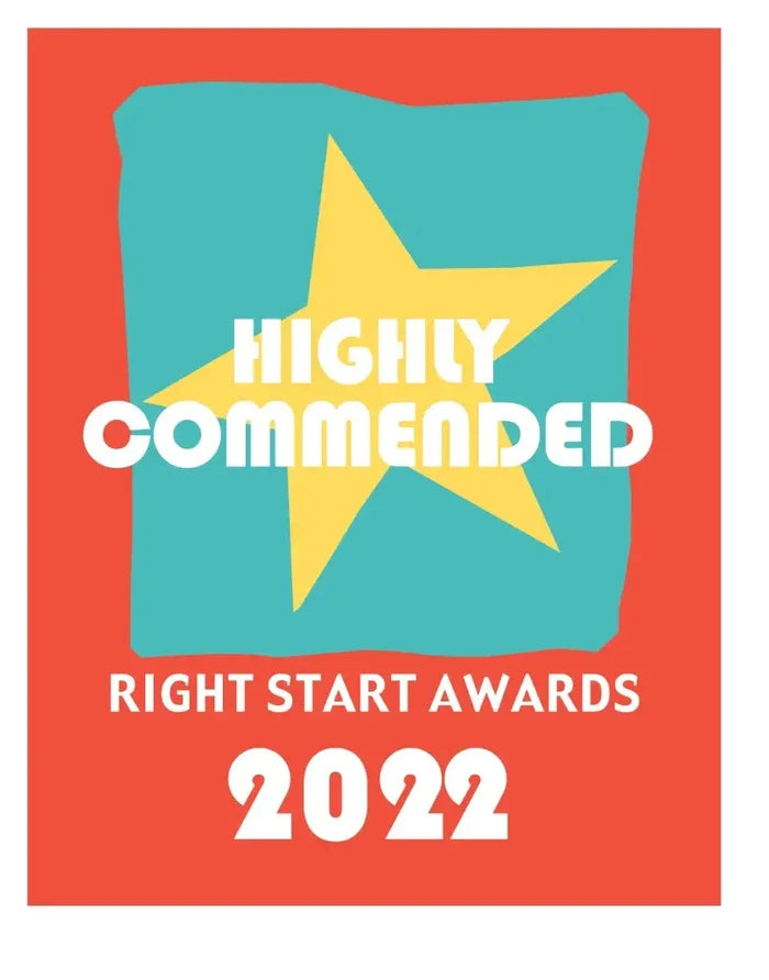 Highly Commended Right Start Awards 2022 logo with a yellow star on a teal and red background.