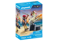 Playmobil Pirates box featuring a pirate figure and a skeletal cannon firing a projectile on a beach scene.