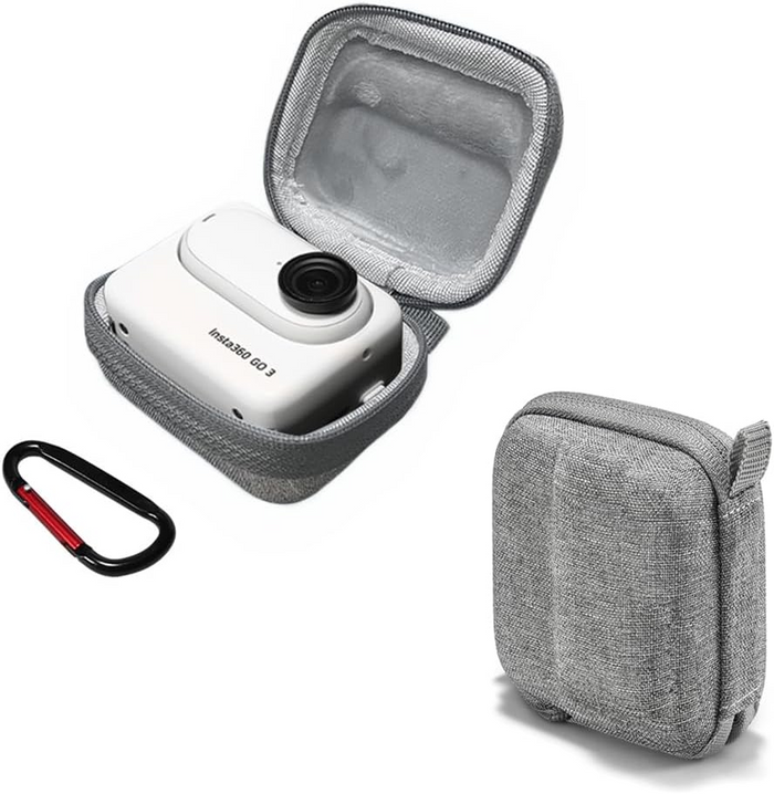 Portable Carrying Case for Insta360 GO3, – Mini Protective Travel Storage Bag with Lens Protection, EVA Hard Shell, Carabiner Clip – Action Camera Accessory