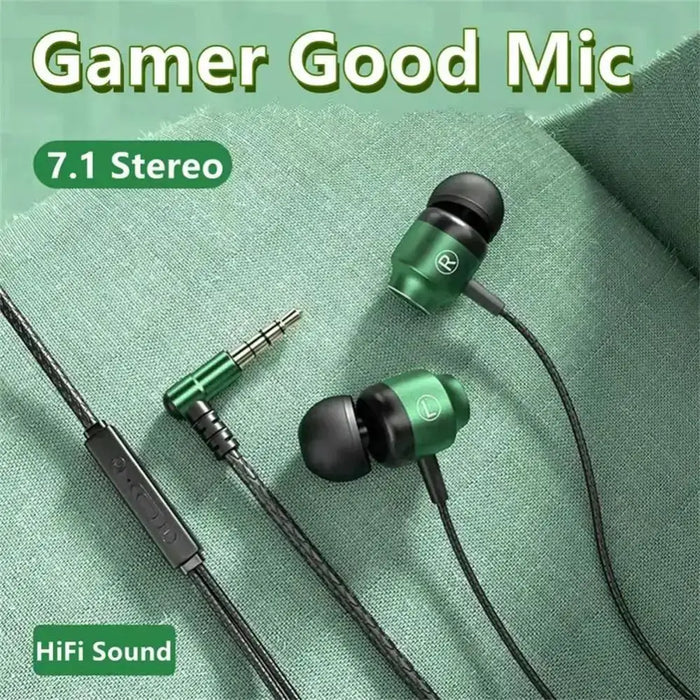 Portable Headphones Stereo in Ear Wired High Definition Deep Bass with HiFi sound and control button, green design