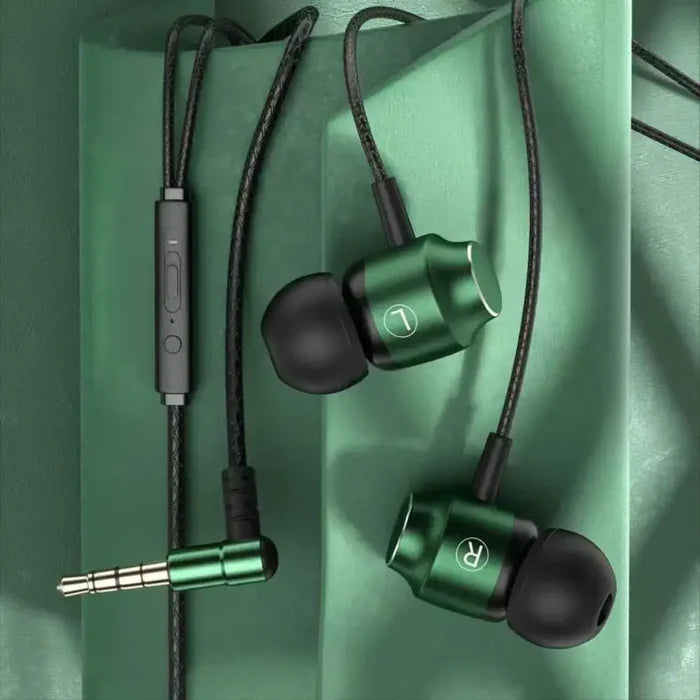 Portable Headphones Stereo in Ear Wired High Definition Deep Bass with 3.5 MM connectors and control button, green color