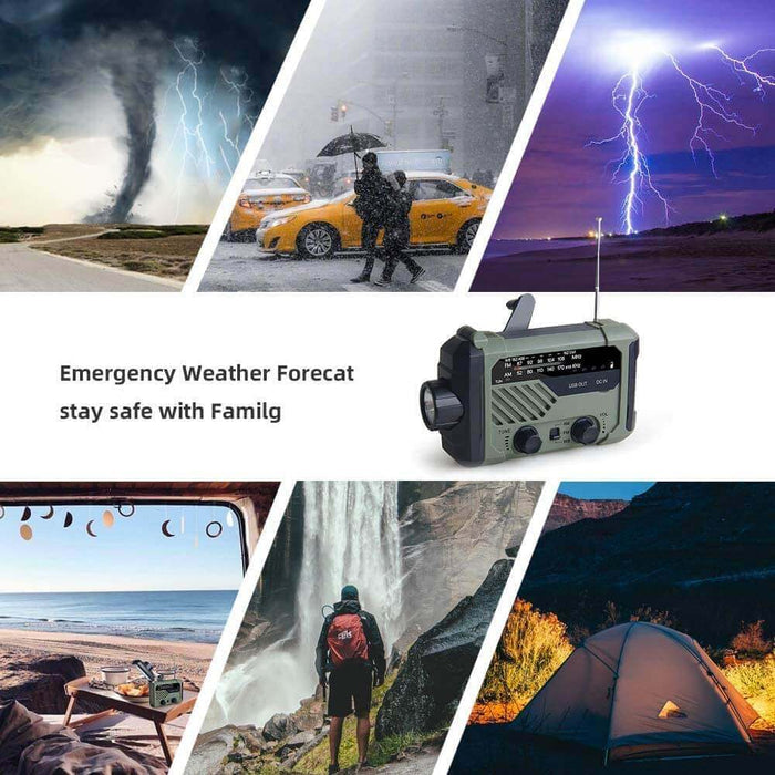 Portable Radio Hand Crank AM FM NOAA Emergency 3-in-1 Reading Lamp Flashlight Solar Charging 2000mAh Power Bank for Cell Phone