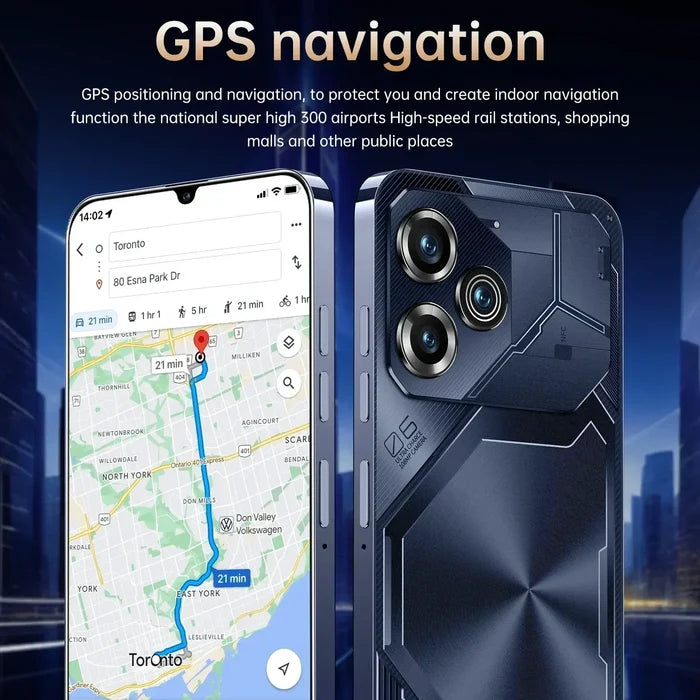 Pova 6 Pro Smartphone 22GB & 2TB 7 inch featuring GPS navigation and map display, shown with detailed rear camera design.