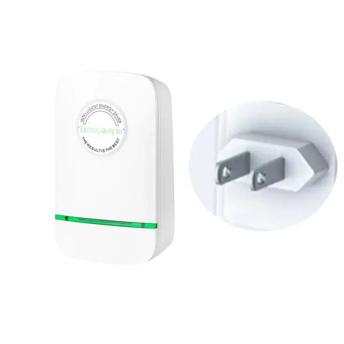 Pro Power Save Electricity Energy Saver device for residential use, energy-saving technology with plug and indicator.