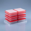 20 uL Rainin LTS compatible reload pipette tips, bare reload stacks with red decks in a clear tray, no outer box, clear tips with no aerosol barrier
