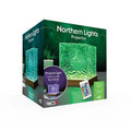 Box for a textured cube lamp glowing green on a wood base, featuring a remote control and color-changing light effects.