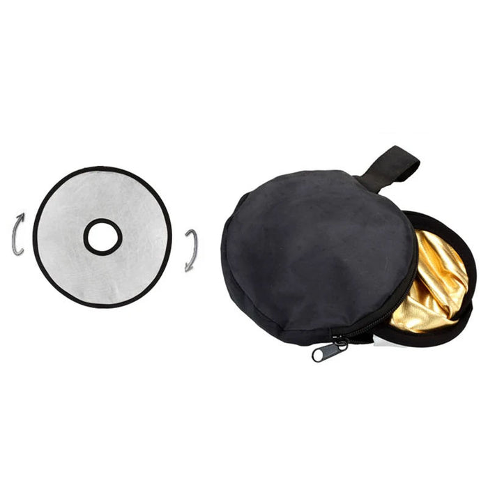 REFLEX CAMERA 2-in-1 Round Photography Reflector 60cm (23.6in) | Silver & Gold Reflective Surfaces | Hollow Center Design | Lightweight Portable Reflector with Carry Case for Close-Up Shots