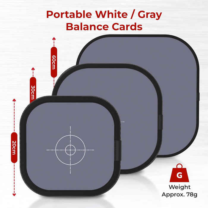Two portable white and gray balance cards with dimensions and weight information on a white background.