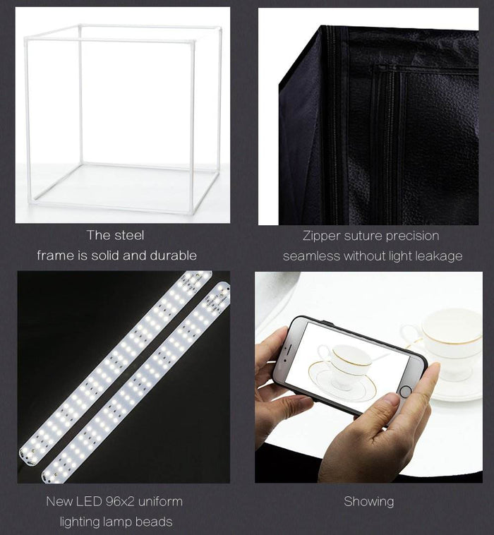 REFLEX CAMERA 40×40×40cm (15.7×15.7×15.7in) LED Light Box Photo Studio | 72 LED Beads 5500K | Foldable Shooting Tent with 3 PVC Backdrops | Portable Product Photography Softbox