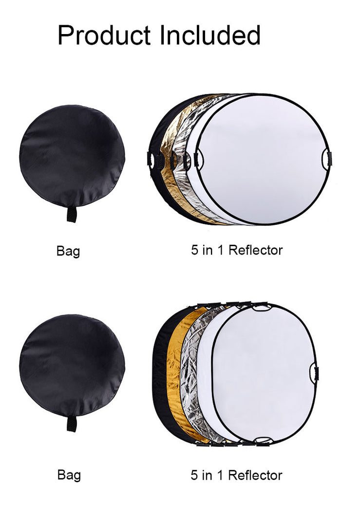 REFLEX CAMERA 5-in-1 Photography Reflector Kit 60×90cm Rectangular | Translucent, Silver, Gold, White, Black | Dual Handle Collapsible Light Reflector with Carrying Case