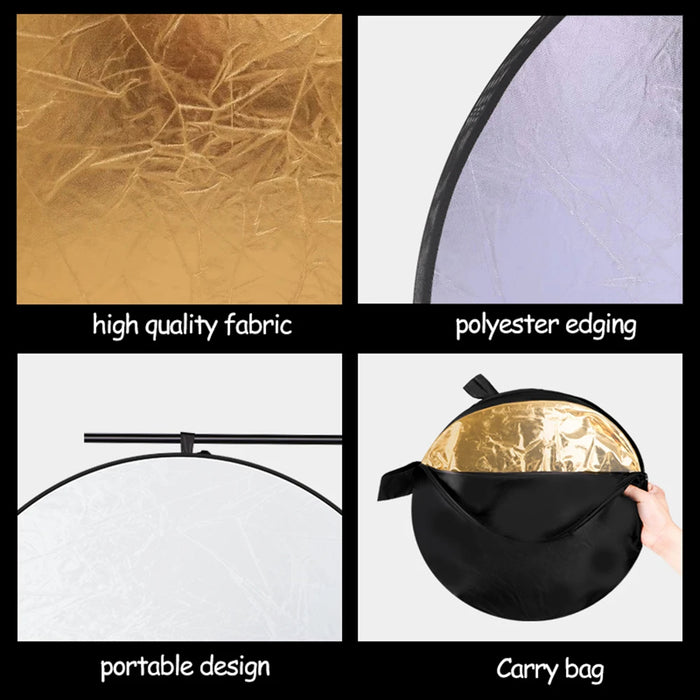 REFLEX CAMERA 5-in-1 Photography Reflector Kit 60×90cm Rectangular | Translucent, Silver, Gold, White, Black | Dual Handle Collapsible Light Reflector with Carrying Case