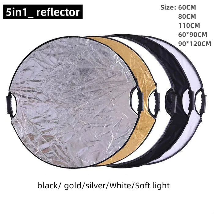REFLEX CAMERA 5-in-1 Photography Reflector Kit 60×90cm Rectangular | Translucent, Silver, Gold, White, Black | Dual Handle Collapsible Light Reflector with Carrying Case