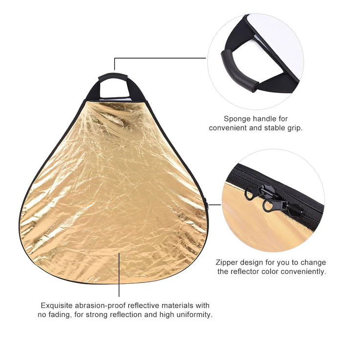 REFLEX CAMERA 5-in-1 Triangle Photography Reflector 80cm (31.5in) | Gold Silver White Transparent Black | Single-Hand Grip | Portable Durable Light Reflector with Carrying Case