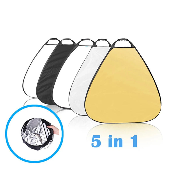 REFLEX CAMERA 5-in-1 Triangle Photography Reflector 80cm (31.5in) | Gold Silver White Transparent Black | Single-Hand Grip | Portable Durable Light Reflector with Carrying Case