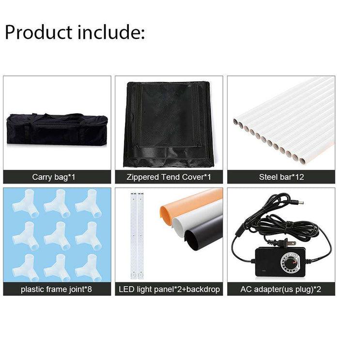 REFLEX CAMERA 50×50×50cm (19.7×19.7×19.7in) LED Light Box Photo Studio | 72 LED Beads 5500K | Portable Foldable Shooting Tent with 3 PVC Backdrops | Professional Product Photography