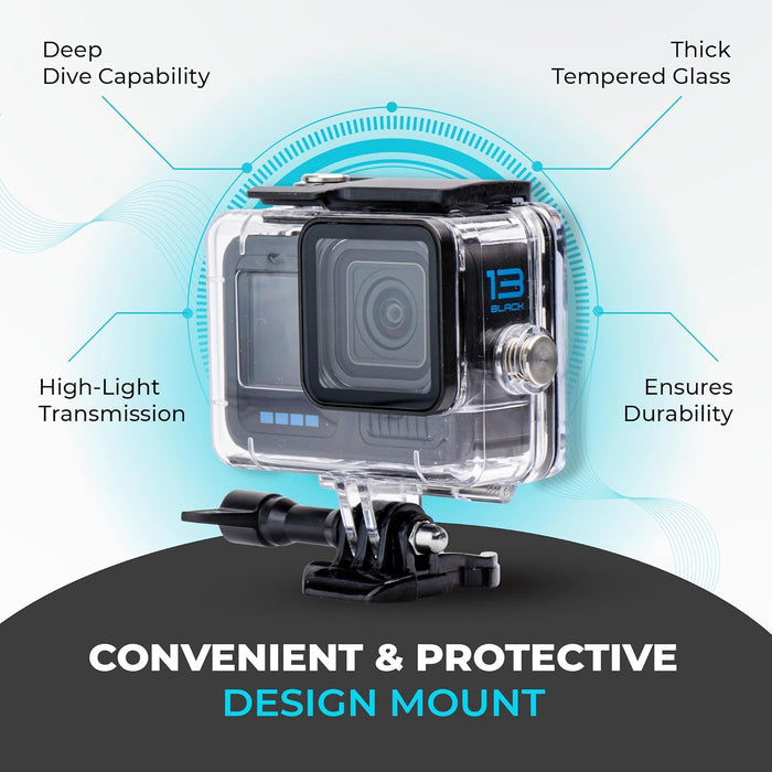 REFLEX CAMERA 60M/196FT Waterproof Protective Underwater Dive Housing Case with Bracket for GoPro Hero 9-12 - Clear Casing