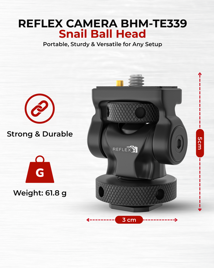 REFLEX CAMERA BHM-TE339 Mini Snail Ball Head with Cold Shoe Mount – Lightweight Aluminum Ball Head for Monitors, Phone Holders & Camera Accessories – 2.5kg Load Capacity