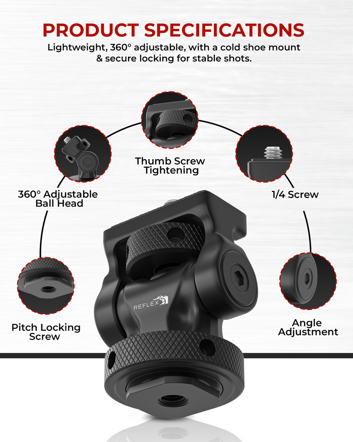 REFLEX CAMERA BHM-TE339 Mini Snail Ball Head with Cold Shoe Mount – Lightweight Aluminum Ball Head for Monitors, Phone Holders & Camera Accessories – 2.5kg Load Capacity