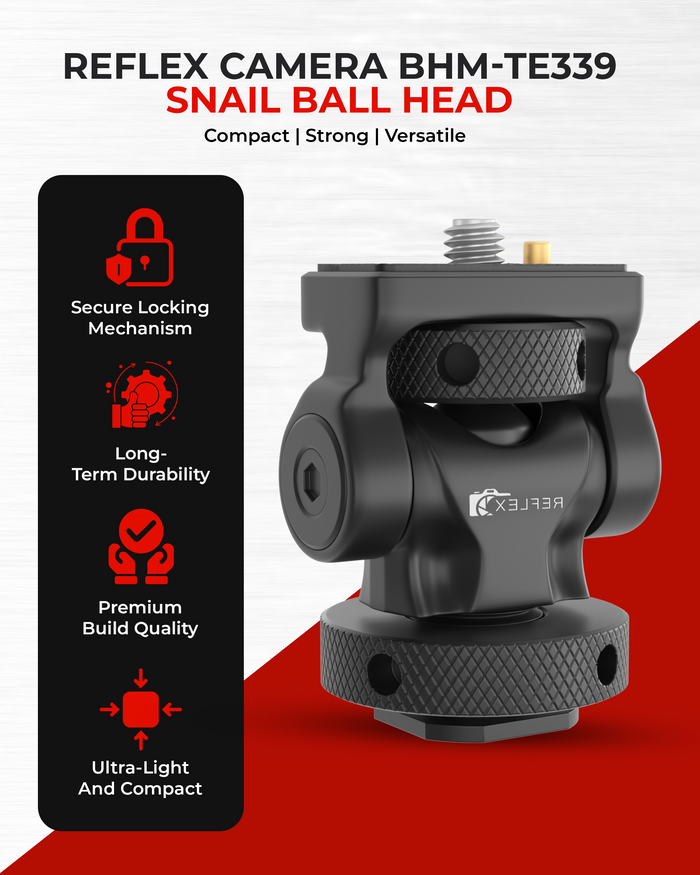 REFLEX CAMERA BHM-TE339 Mini Snail Ball Head with Cold Shoe Mount – Lightweight Aluminum Ball Head for Monitors, Phone Holders & Camera Accessories – 2.5kg Load Capacity