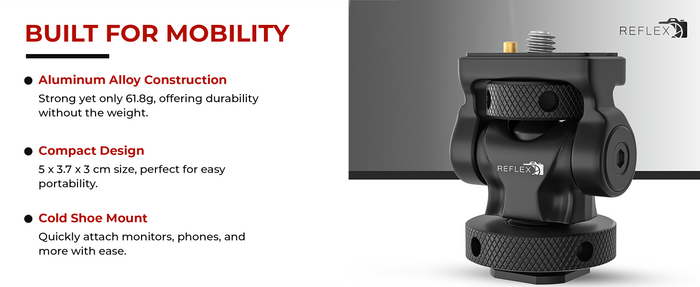 REFLEX CAMERA BHM-TE339 Mini Snail Ball Head with Cold Shoe Mount – Lightweight Aluminum Ball Head for Monitors, Phone Holders & Camera Accessories – 2.5kg Load Capacity