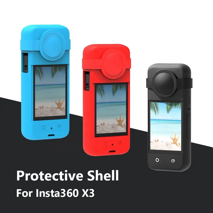 Reflex Camera CPC-360X31/BLK Silicone Protective Case for Insta360 X3 – Shockproof Anti-Slip Grip Cover with Lens Cap, Custom Fit for 360° Camera Protection (Blue)