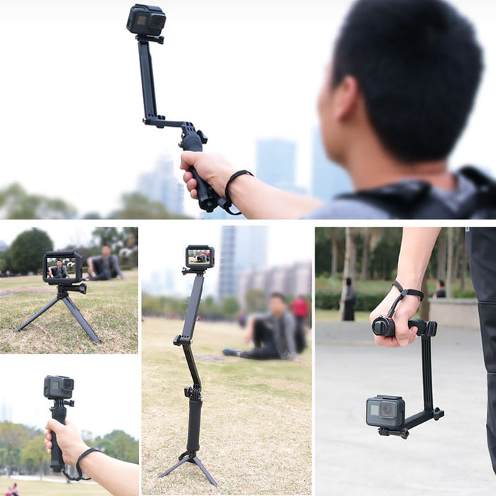 REFLEX CAMERA Foldable 3-Way Adjustable Selfie Stick Tripod for Go Pro Hero 13-9, D J I Osmo Action, Extendable Pole, Hidden Tripod, Action Camera Accessory