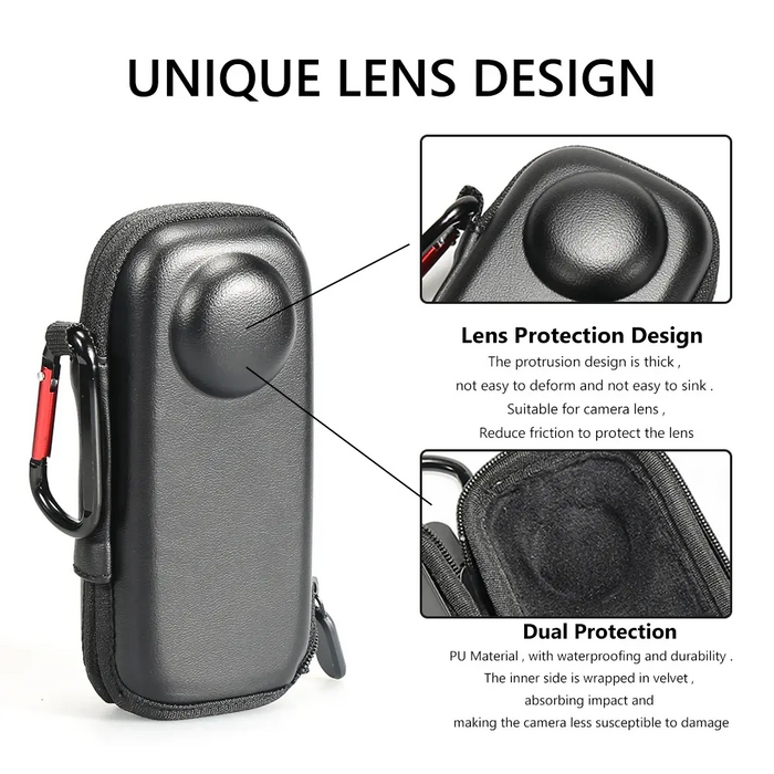 Reflex Camera Protective Storage Bag for Insta360 X4 Action Camera – Shockproof Water-Resistant Travel Case with Lens Dome and Carabiner Clip
