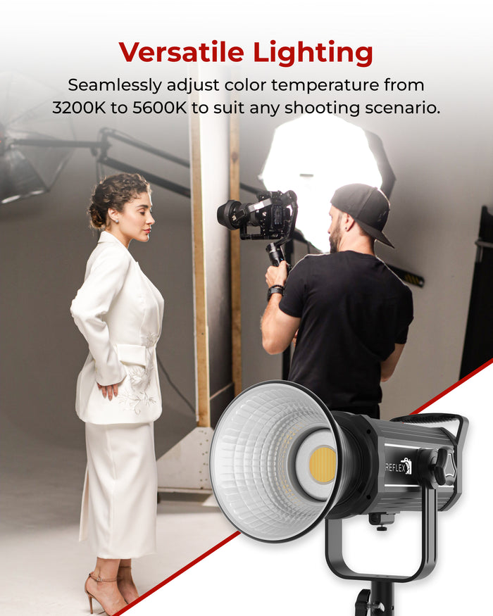 REFLEX CAMERA Y200S 200W Dimmable Bi-Color Bowens LED COB Light - 3200K-5600K, Professional Studio Lighting, Adjustable Brightness, Durable, Continuous Lighting for Video Production & Photography