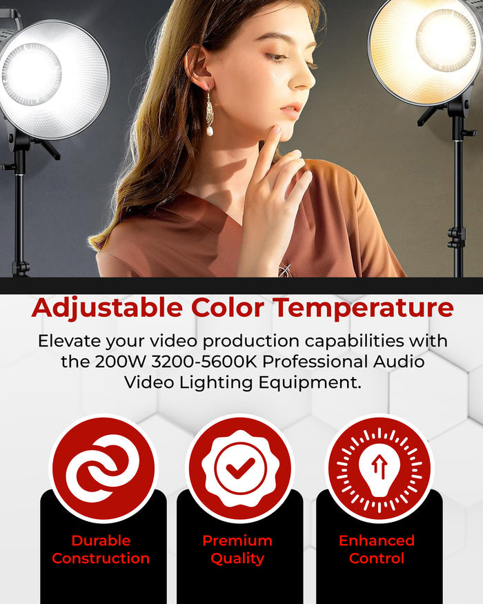 REFLEX CAMERA Y200S 200W Dimmable Bi-Color Bowens LED COB Light - 3200K-5600K, Professional Studio Lighting, Adjustable Brightness, Durable, Continuous Lighting for Video Production & Photography