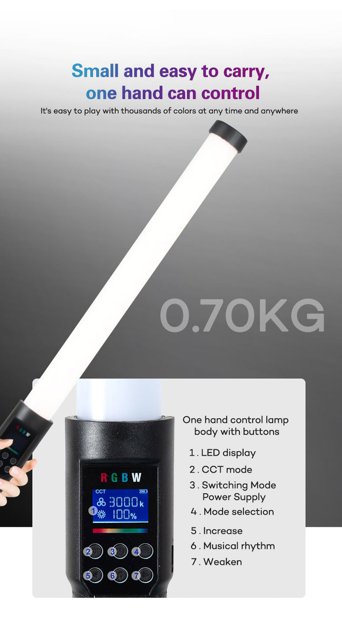 REFLEX CAMERA YB130RGB RGB LED Light Stick – Handheld Portable Wand with 3000K-6500K Color Temp, RGB Effects, Rechargeable Battery – Photography, Video, Streaming, Studio Lighting Tool